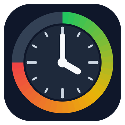 AI Usage Clock のアイコン：緑から黄、オレンジ、赤へと色が変わるリングの中に、時計の文字盤